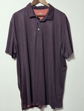 Southern Tide Polo Shirt XXL Men's Performance Short Sleeve Pink Navy Pattern